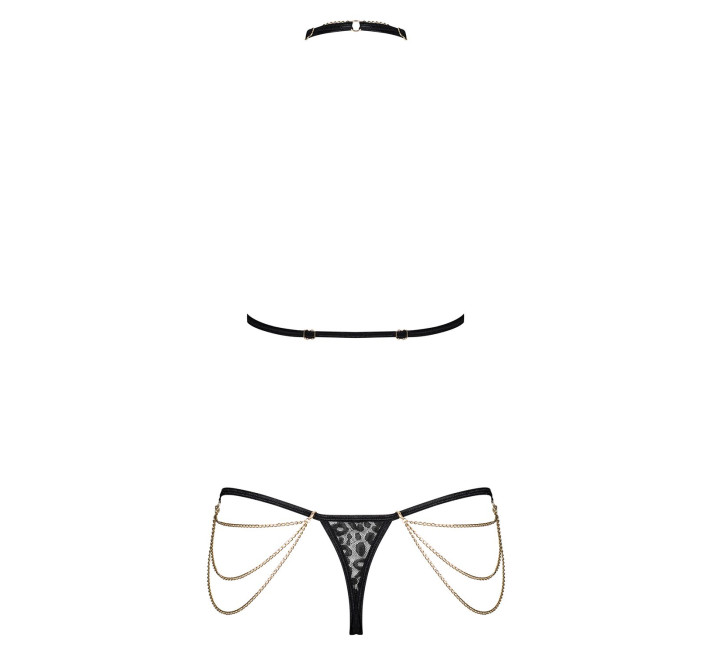 Комплект с цепочками Obsessive Pantheria 2-pcs set бюстгальтер, трусики black S/M
