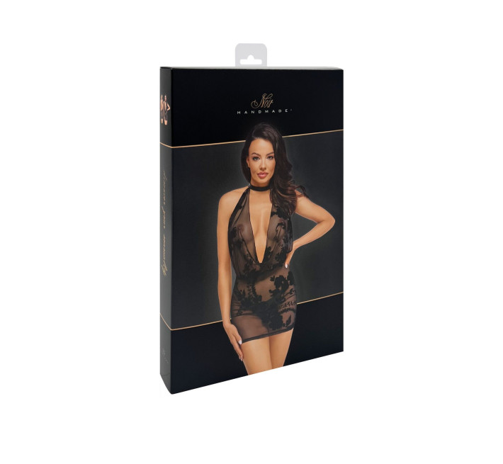 Платье Noir Handmade F313 Mythos, XL, black, прозрачное, мини, открытая спина, декор из стразов