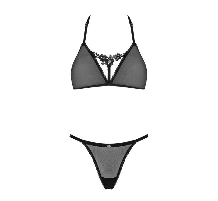 Полупрозрачный комплект Obsessive Celia Noir 2-pcs set бюстгальтер, стринги черный XS/S