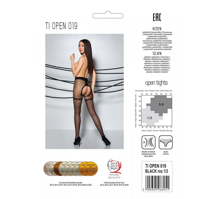Колготки з відкритим доступом, імітація панчіх Passion TIOPEN 020 black 3/4 (20 den)