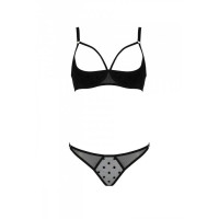 Еротичний комплект Passion MARINA SET WITH OPEN BRA, L/XL, black, відкриті чашки