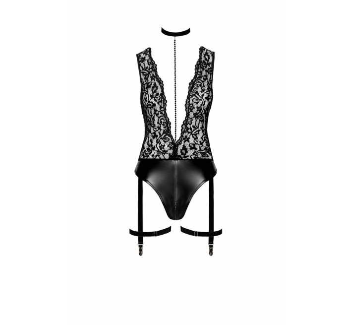 Боди Noir Handmade F297 Libido, L, черное, кружево, низ под латекс, открытый доступ, гартеры