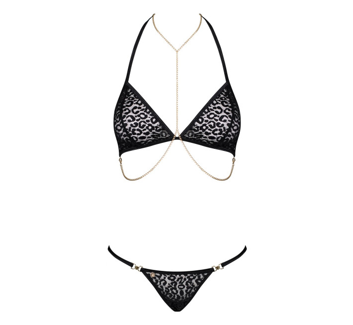 Комплект с цепочками Obsessive Pantheria 2-pcs set бюстгальтер, трусики black S/M