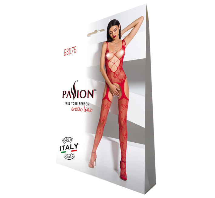 Откровенный бодистокинг с глубоким декольте Passion BS075 red