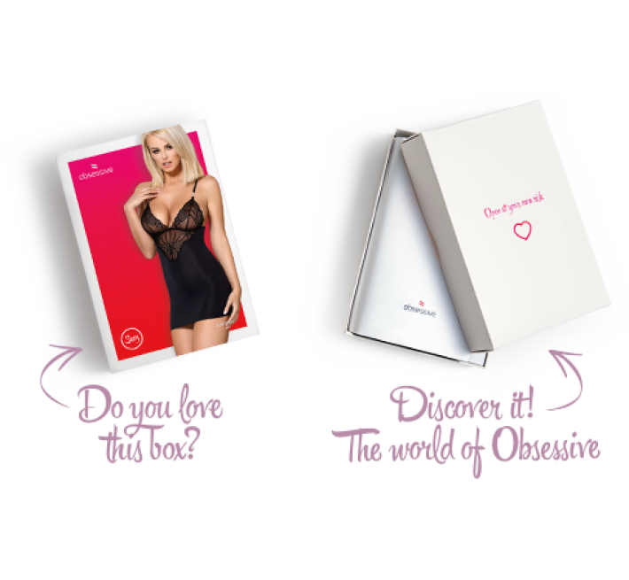 Сатиновий комплект для сну з мереживом Obsessive 828-CHE-1 chemise & thong чорний L/XL