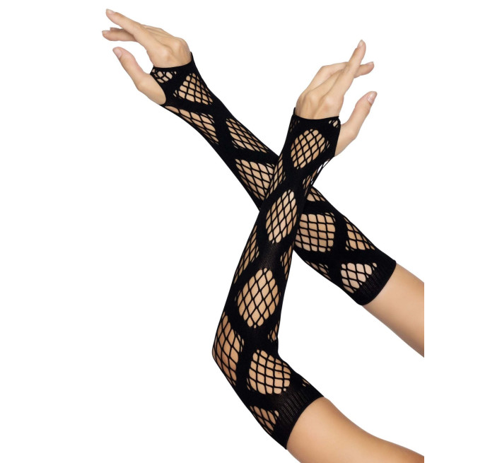 Длинные митенки Leg Avenue Faux wrap net arm warmers большая сетка Black One size