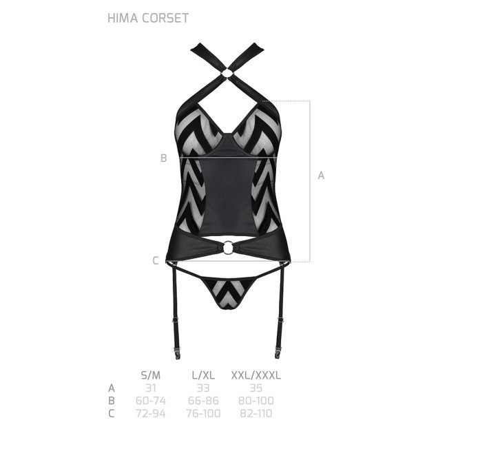 Сітчастий комплект із візерунком Passion Hima Corset black XXL/XXXL