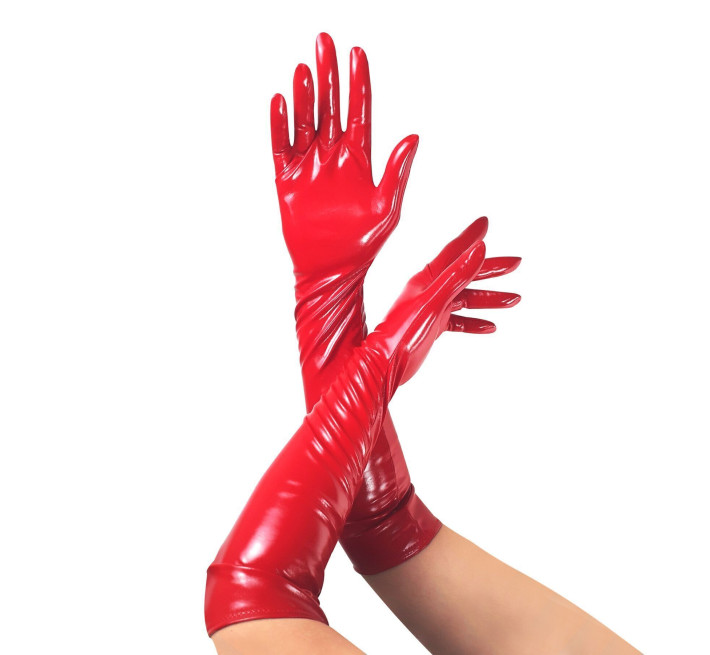 Глянсові вінілові рукавички Art of Sex - Lora, розмір L, колір Червоний