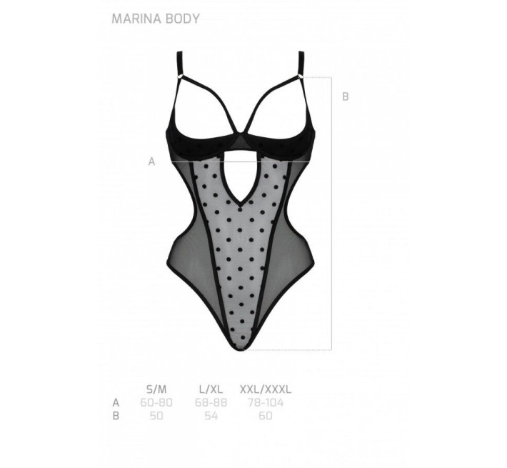 Эротическое боди Passion MARINA BODY, L/XL, black, с открытыми чашками