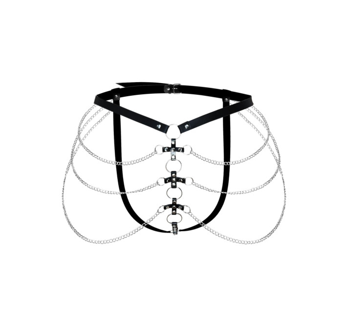 Сексуальные кожаные трусики украшенные цепями Art of sex - Cross, цвет Черный, размер L-2XL