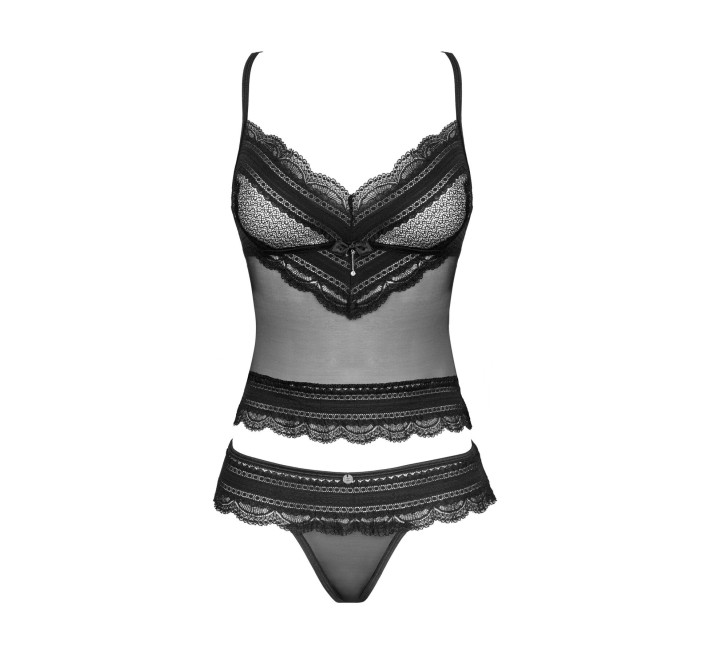 Полупрозрачный набор с украшениями Obsessive Ivannes top & thong топ и танга, черный L/XL
