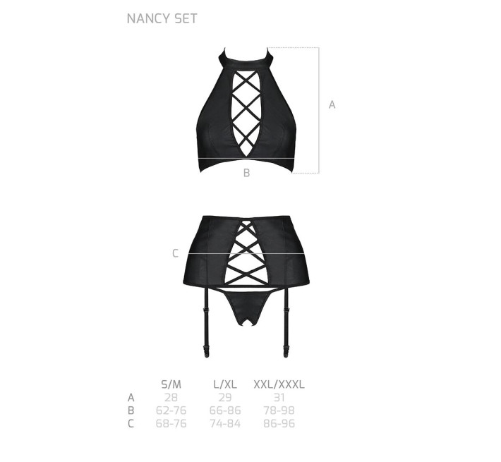Комплект из эко-кожи с имитацией шнуровки Passion Nancy Set black L/XL