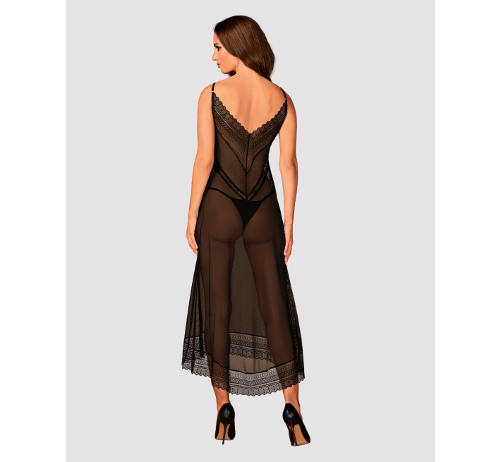 Длинная полупрозрачная рубашка Obsessive Estiqua chemise черная M/L