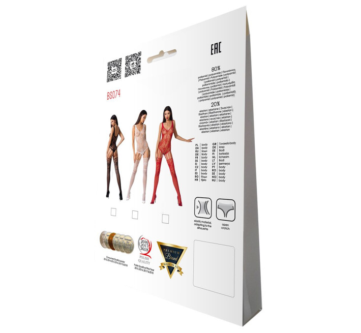 Ажурный бодистокинг с имитацией чулок Passion BS074 red