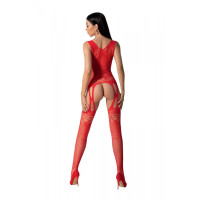 Бодистокинг с плетением на груди Passion BS099 One Size, red, открытый доступ, имитация подвязок