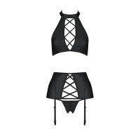 Комплект из эко-кожи с имитацией шнуровки Passion Nancy Set black L/XL
