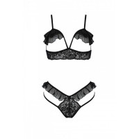 Еротичний комплект Passion DOLLY SET, L/XL, black, з відкритими чашками