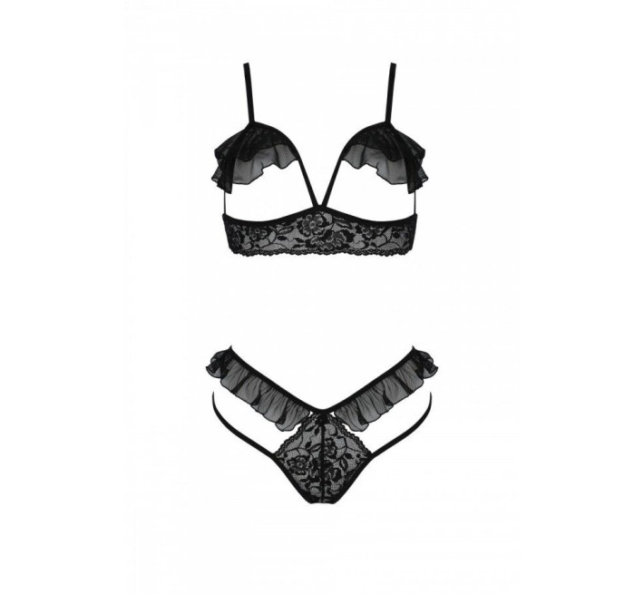 Эротический комплект Passion DOLLY SET, L/XL, black, с открытыми чашками