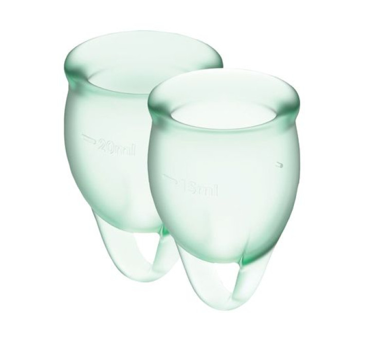 Набір менструальних чаш Satisfyer Feel Confident Салатові 15мл та 20мл мішечок для зберігання