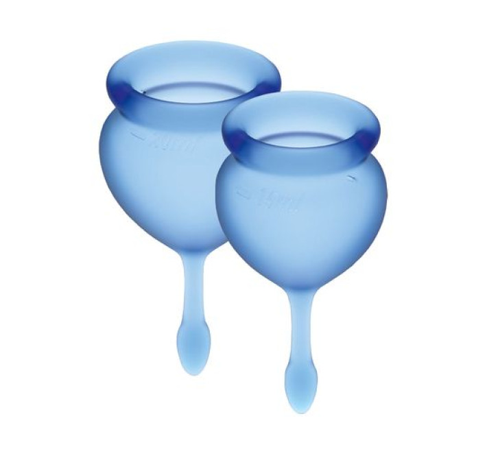 Набір менструальних чаш Satisfyer Feel Good Сині 15мл та 20мл мішечок для зберігання