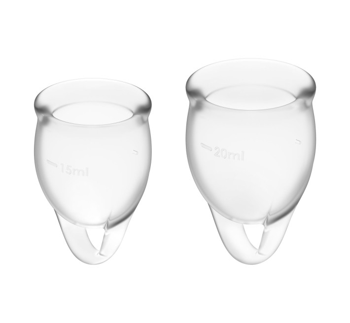 Набор менструальных чаш Satisfyer Feel Confident Прозрачная 15мл и 20мл мешочек для хранения