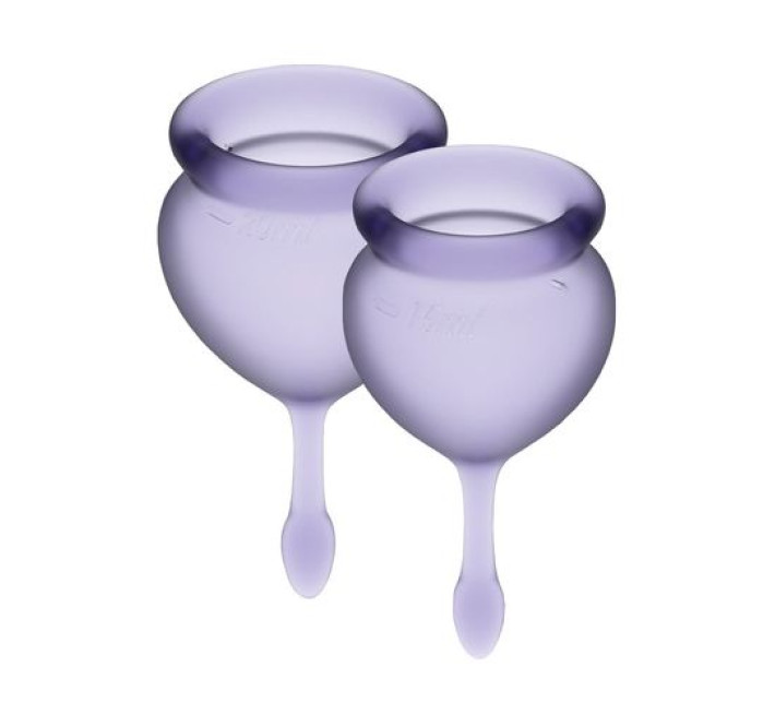 Набір менструальних чаш Satisfyer Feel Good Фіолетові 15мл та 20мл мішечок для зберігання