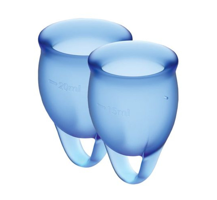 Набір менструальних чаш Satisfyer Feel Confident Сині 15мл та 20мл мішечок для зберігання