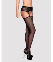 Сітчасті панчохи-стокінги з мереживним поясом Obsessive Garter stockings S307 чорні S/M/L