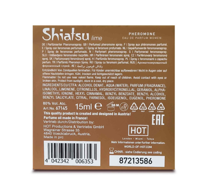 Духи с феромонами женские SHIATSU Pheromone Fragrance women lime 15 мл