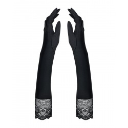 Високі рукавички з каменями та мереживом Obsessive Miamor gloves, чорні One size
