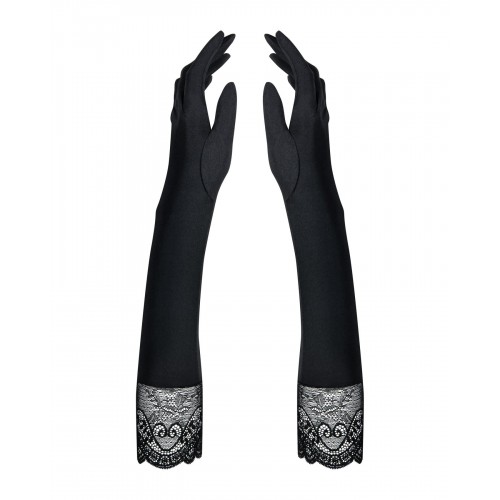 Высокие перчатки с камнями и кружевом Obsessive Miamor gloves, черные One size