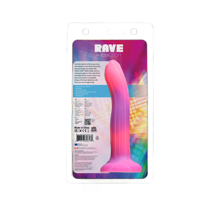 Фалоімітатор, що світиться в темряві, ADDICTION Rave 8 Glow in the Dark Dildo Pink Purple, 20,3 см