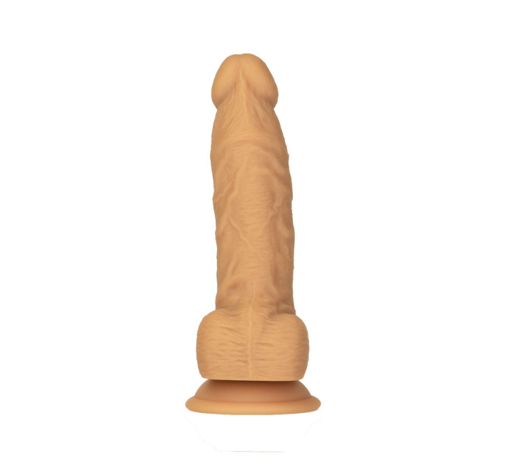 Фалоімітатор ADDICTION Dual Density Silicone Dildo Caramel 8″, присоска, діаметр 4,3 см, віброкуля в