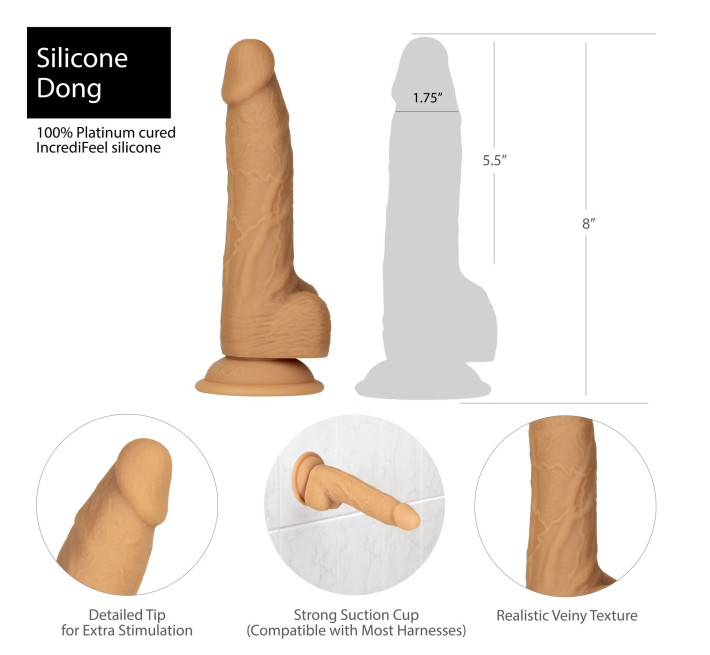 Фалоімітатор ADDICTION Dual Density Silicone Dildo Caramel 8″, присоска, діаметр 4,3 см, віброкуля в