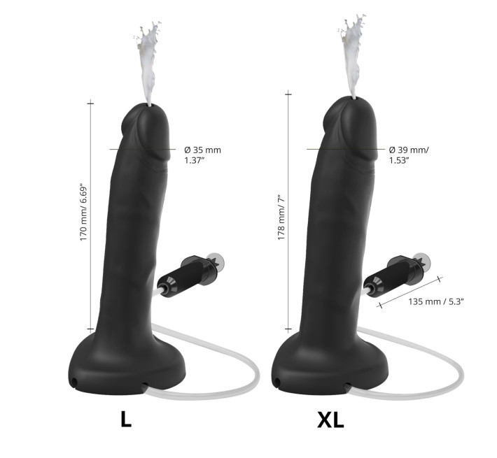 Фалоімітатор, що кінчає Strap-On-Me Squirting Cum Dildo Realistic Black, діам. 3,5 см, силікон