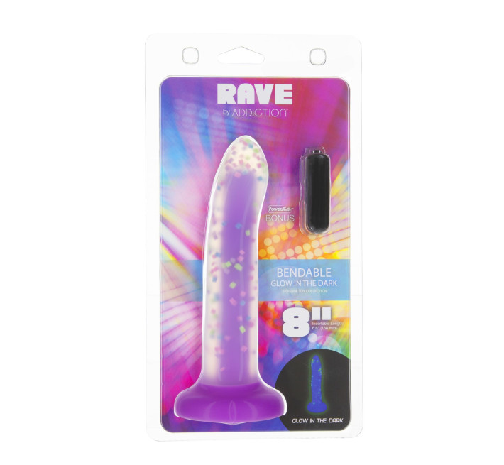 Фалоімітатор, що світиться в темряві, ADDICTION Rave 8 Glow in the Dark Dildo Purple Confetti, 20,3 см