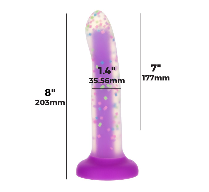 Фалоімітатор, що світиться в темряві, ADDICTION Rave 8 Glow in the Dark Dildo Purple Confetti, 20,3 см