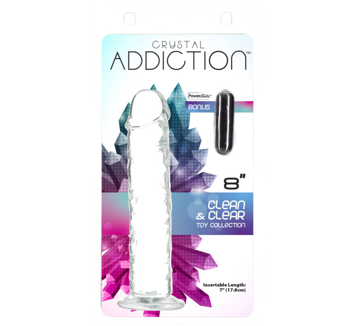 Прозорий фалоімітатор ADDICTION Vertical Dong 8″, присоска, діаметр 3,8 см, віброкуля в подарунок