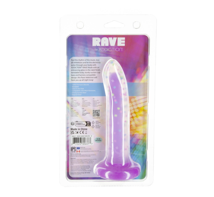 Фалоімітатор, що світиться в темряві, ADDICTION Rave 8 Glow in the Dark Dildo Purple Confetti, 20,3 см