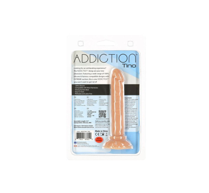 Фалоімітатор ADDICTION Tino 5.25″ Silicone Dildo, присоска, діаметр 1,9 см, віброкуля в подарунок