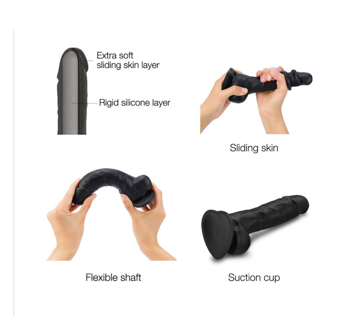 Реалістичний фалоімітатор Strap-On-Me Sliding Realistic Skin Dildo Black - M, ефект рухливої шкіри