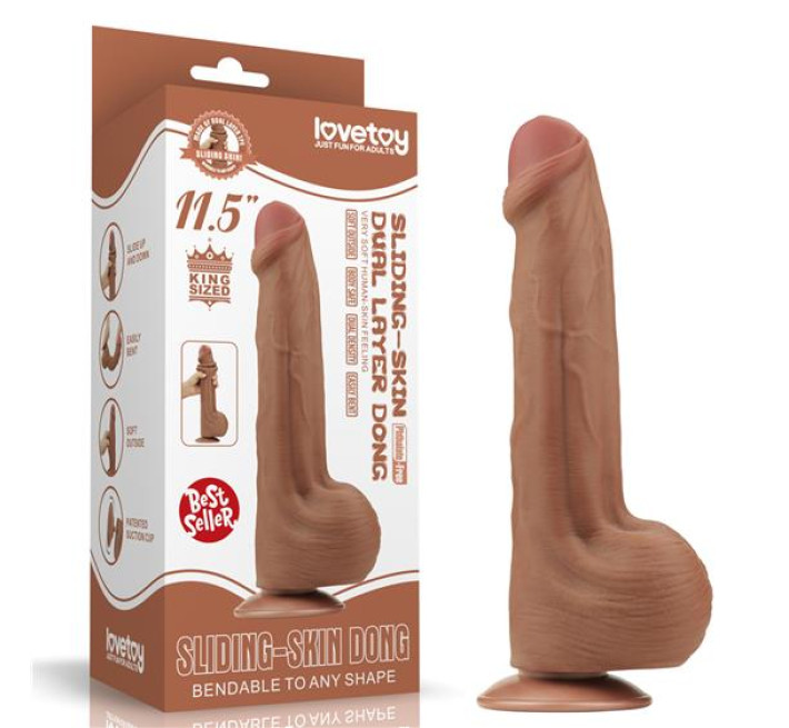 Фаллоимитатор LoveToy Sliding-Skin Dual Layer Dong 11.5 Brown