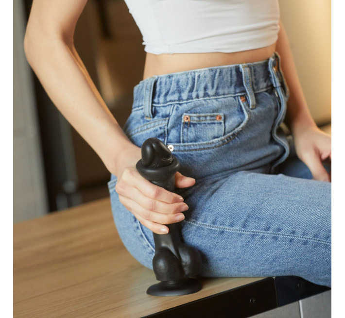 Реалістичний фалоімітатор Strap-On-Me Sliding Realistic Skin Dildo Black - M, ефект рухливої шкіри