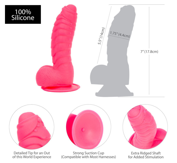 Ребристий фалоімітатор на присосці ADDICTION — Tom 7″ Dildo With Balls — Pink, віброкуля в подарунок