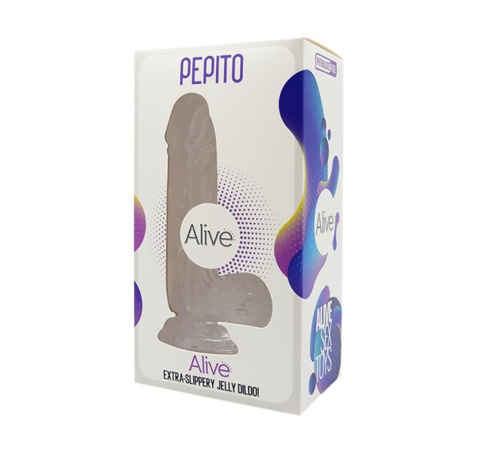 Прозорий фалоімітатор Alive Jelly Dildo Pepito, ТПЕ, присоска, діаметр 3,5 см, довжина 15,5 см