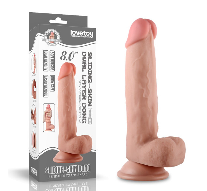 Фаллоимитатор с мошонкой LoveToy Sliding Skin Dual Layer Dong 8 Inch Телесный
