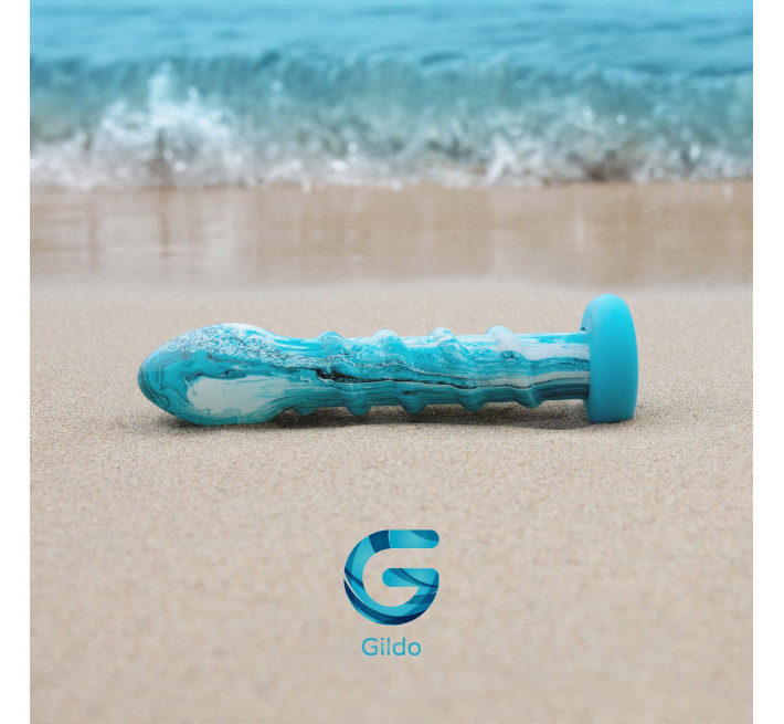 Скляний дилдо Gildo Ocean Wave, з силіконовою основою