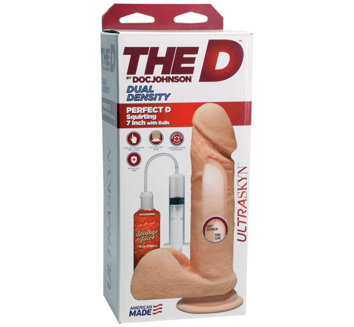 Фалоімітатор, що кінчає, Doc Johnson The D ULTRASKYN Perfect D Squirting – 7 Inch, діаметр 4,3 см