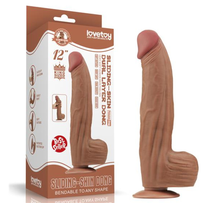 Фалоімітатор LoveToy Sliding-Skin Dual Layer Dong 12 Brown