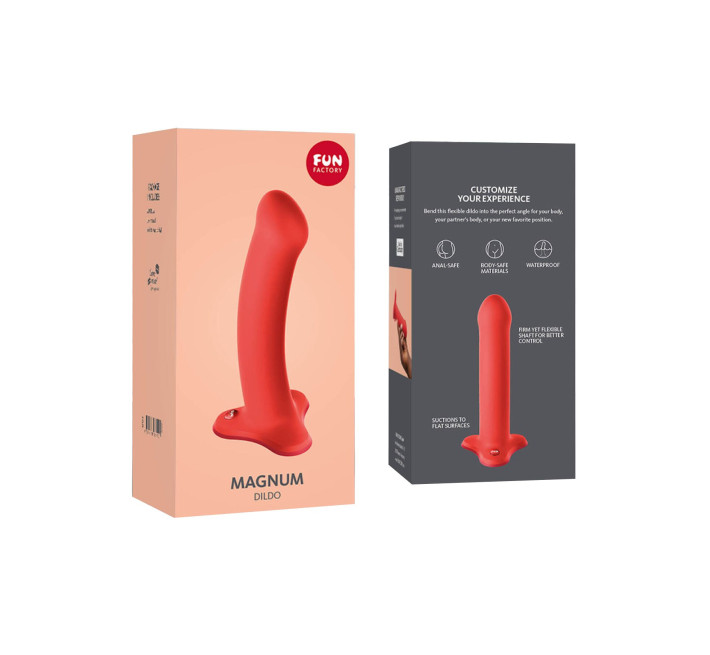 Фаллоимитатор Fun Factory MAGNUM, оранжевый, очень гибкий, длина 18,3 см, диаметр 3,7 см.